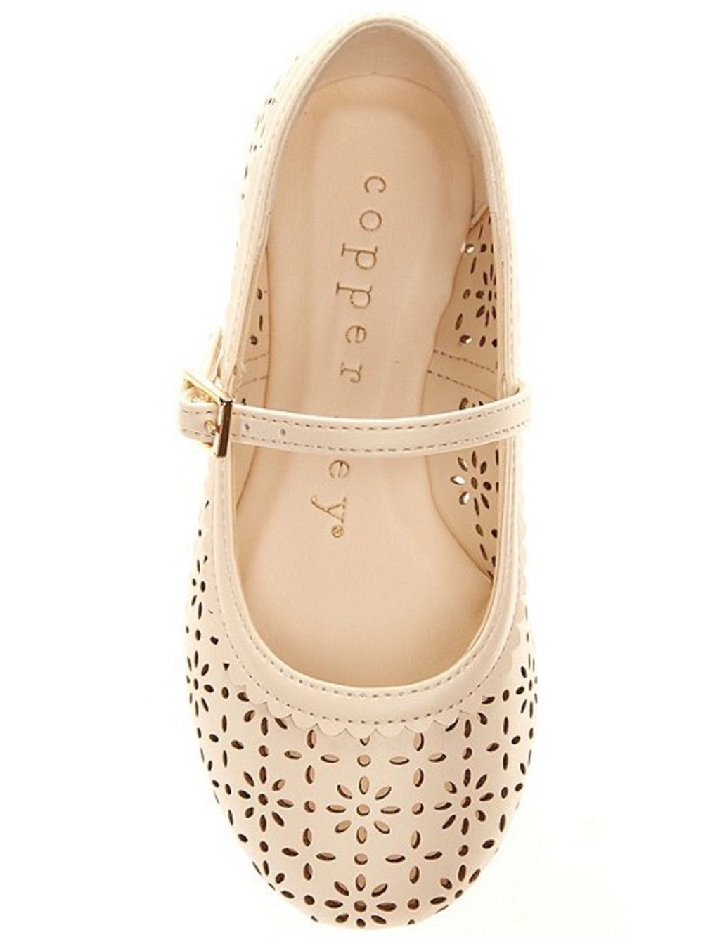 Girls' Lorelei Floral Perforated Detail Mary Jane Flats in Sweet Cream, Size 7